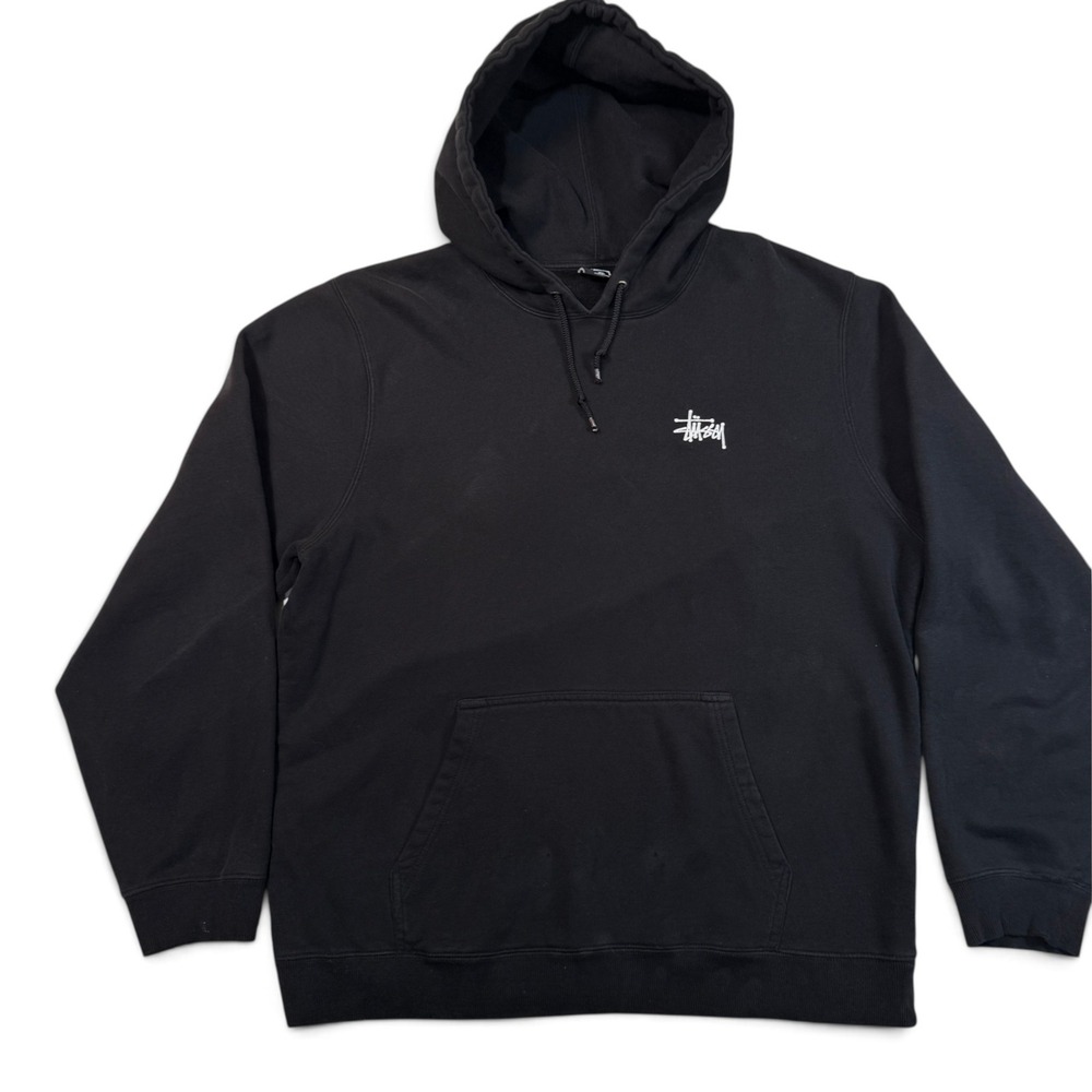 Stussy Basic Logo Pullover Hoodie Black XXL Big Logo Streetwear Sweatshirt